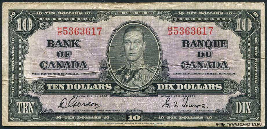 Bank of Canada. 10 dollars 1937