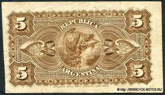 República Argentina. Banco Nacional. 5 centavos 1884