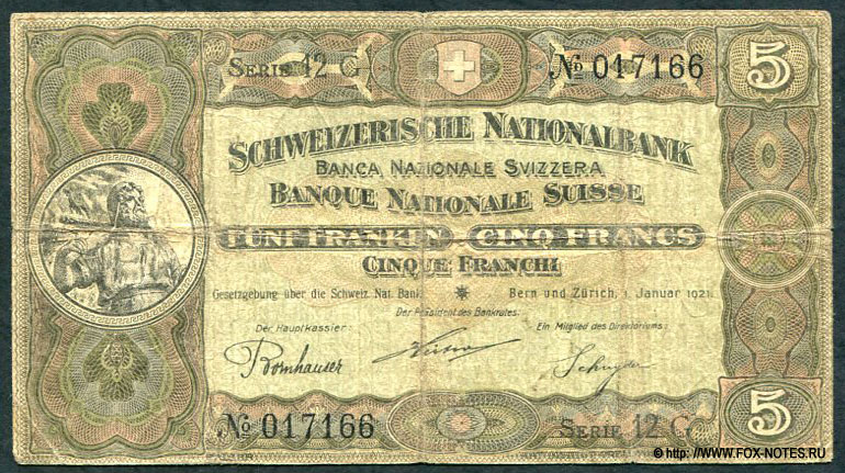 Schweizerische Nationalbank 5 franken 1921