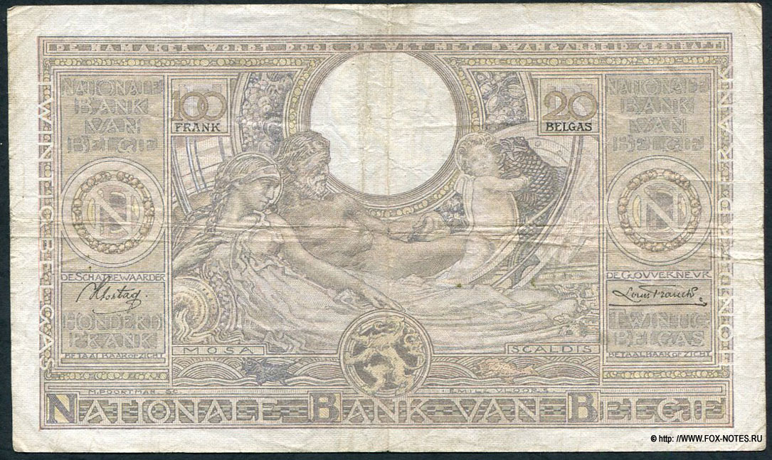 Banque Nationale de Belgique.  100  = 20  1936
