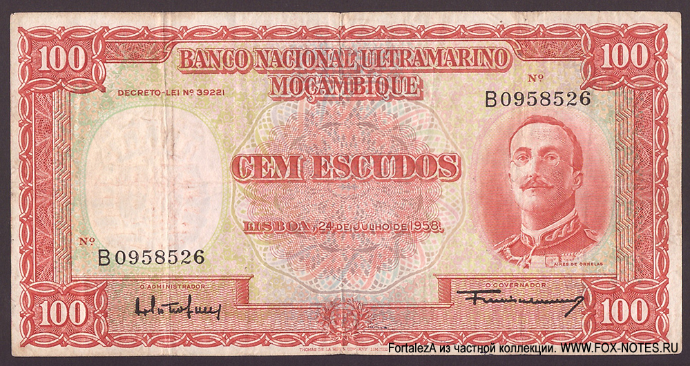   . Banco Nacional Ultramarino. 100  1958.