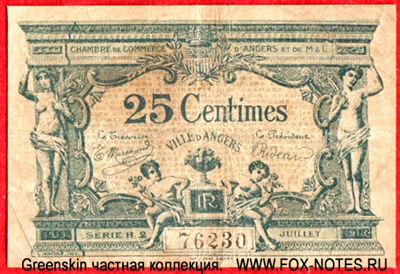 Chambre de Commerce de'Angers et de M & L  25 centimes 1917