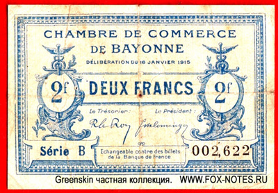 Chambre de Commerce de Bayonne 2 francs 1915