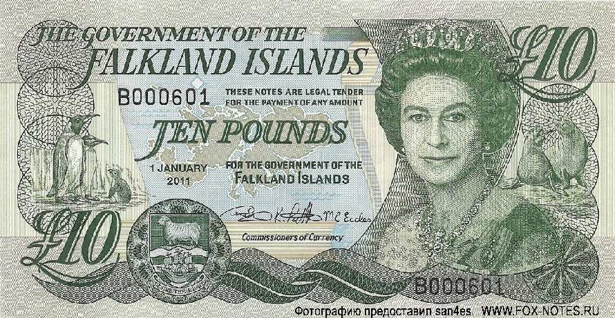 Government of the Falkland Islands 10 pounds 2011