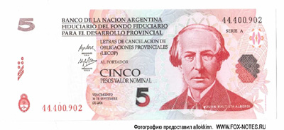 BANCO DE LA NACION ARGENTINA, FONDO FIDUCIARIO PARA EL DESARROLLO PROVINCIA. Letra de Cancelación de Obligaciones Provinciales (LECOP) 5 Pesos 2006