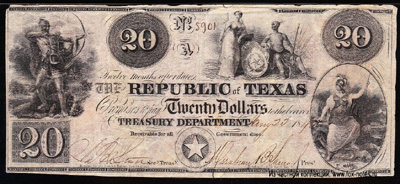 Treasurer of the Republic of Texas 20 dollars 1840