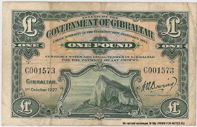Government of Gibraltar. Currency Note. 1 pound 1927