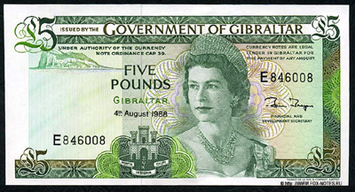Government of Gibraltar 5 Pounds 1988