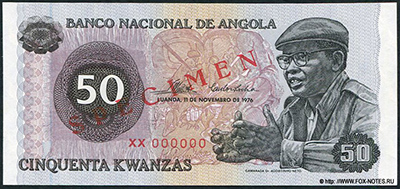 Banco Nacional de Angola 50 kwanzas 1976. SPECIMEN