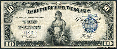 Bank of the Philippine Islands 10 Pesos Series of 1933.