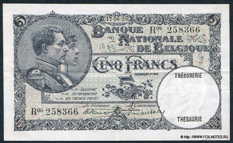 Banque Nationale de Belgique.  5  1926 Babau, De Lantsheere