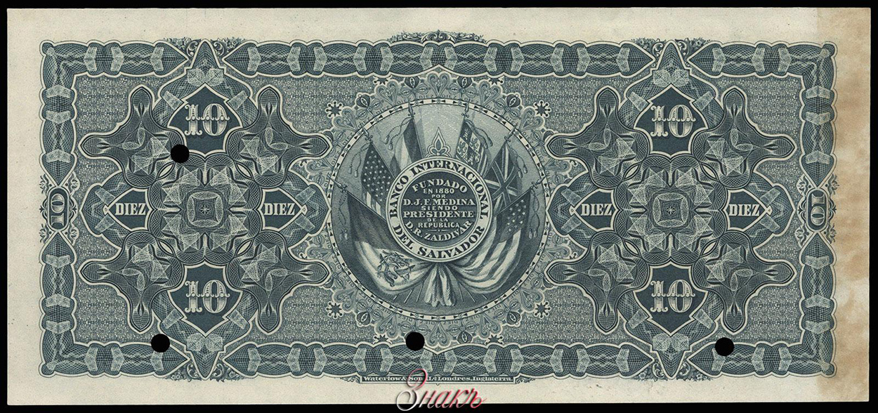 Banco Internacional del Salvador 10 Pesos 1890