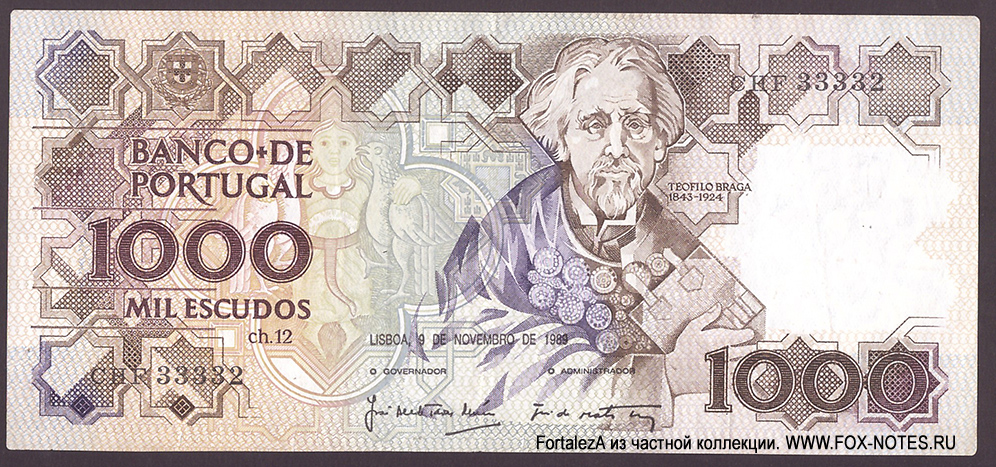 Banco de Portugal 1000 escudos 1989