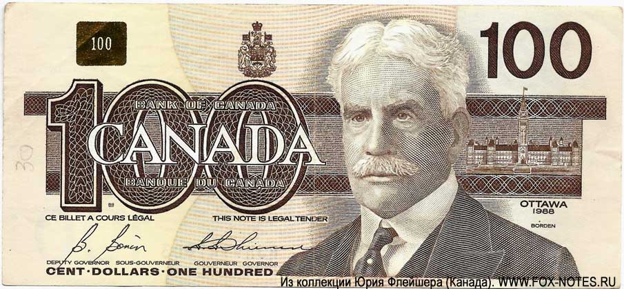 Bank of Canada.  100 dollars 1986 "Birds of Canada"