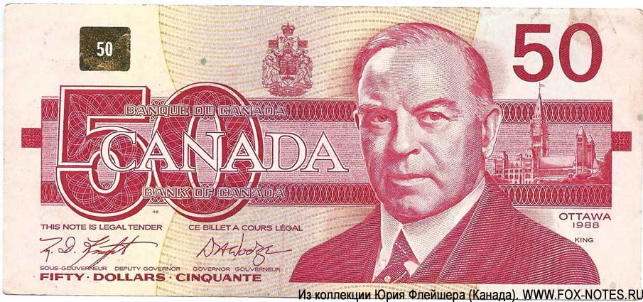 Bank of Canada. 50  dollars 1988 "Birds of Canada"