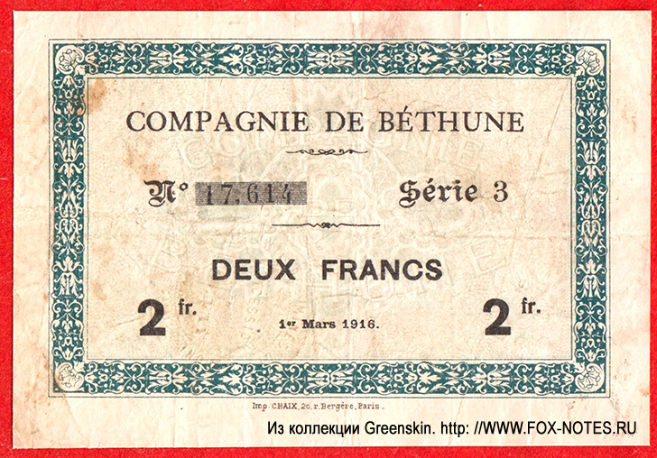 Compagnie de Béthune 2 francs 1917
