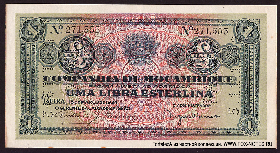 Companhia De Moçambique, Beira 1 libra 1934