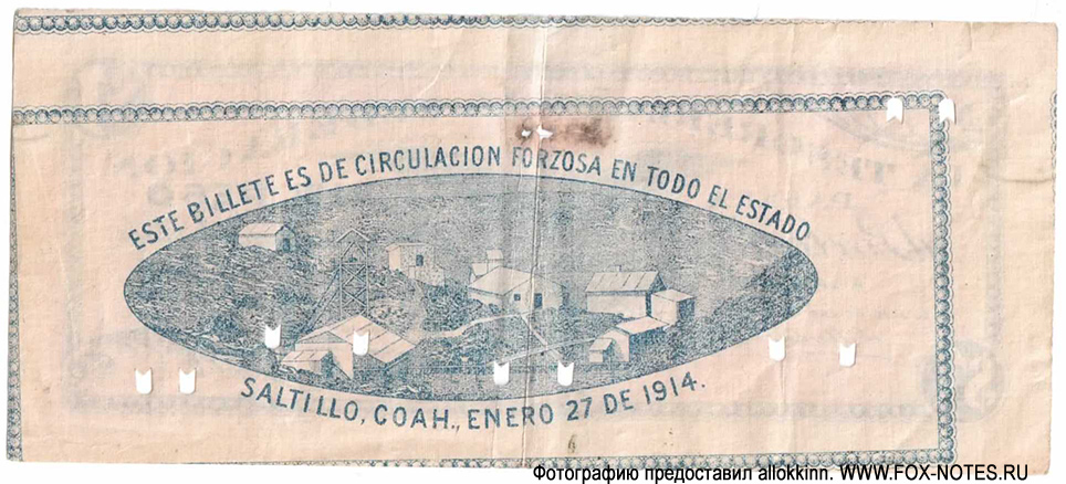 La Tesorería de la Federación, Saltillo (Coahuila). 1 peso 1914