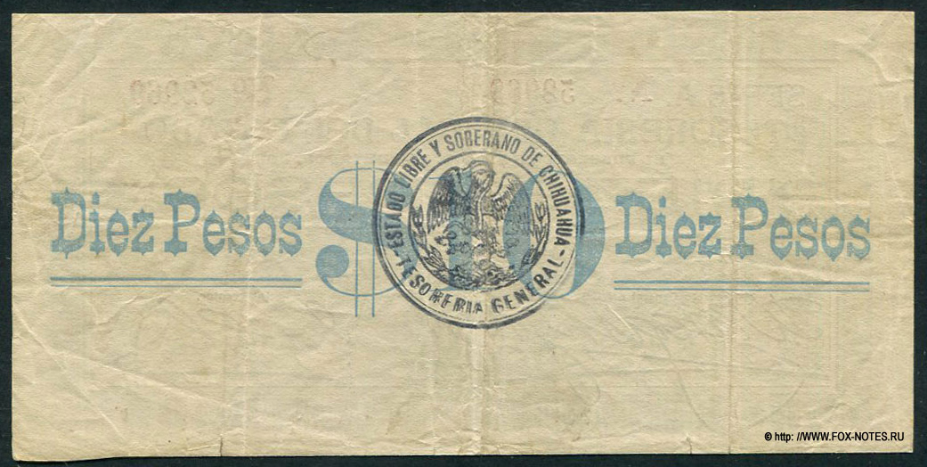 Tesorería General del Estado (Chihuahua) 10 pesos 1913