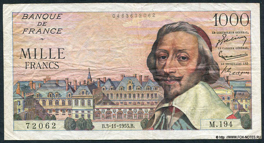 Banque de France 1000 francs 3-11-1955 "Richelieu"