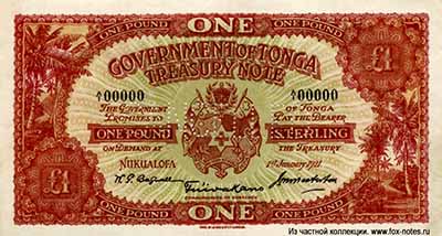 Government of Tonga Treasury note. 1 Pound sterling.