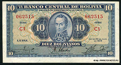 Banco Central de Bolivia 10 bolivianos 1928