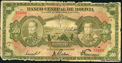 Banco Central de Bolivia 500 bolivianos 1928
