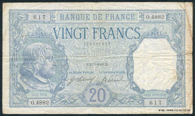 Banque de France 20 francs 1918 Bayard