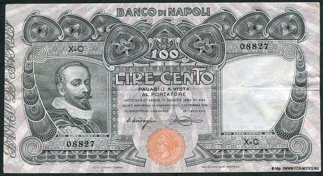 Banco di Napoli  100 lire 1918