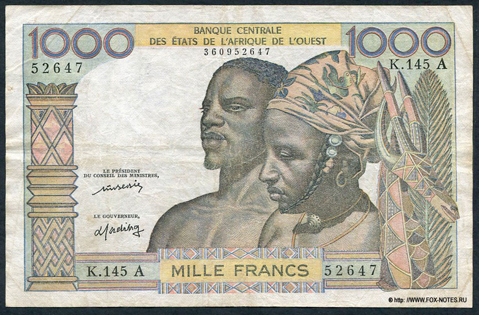 Banque Centrale des Etats de l'Afrique de l'Quest BCEAO 1000 francs K.145 A