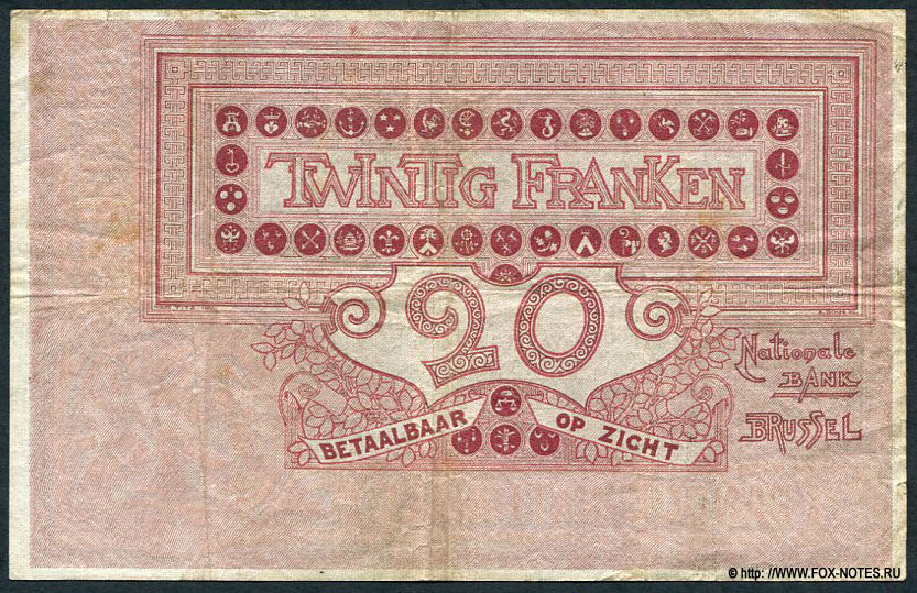 Banque Nationale de Belgique - Nationale Bank van België. 20 francs 15-FÉVR-(19)13.