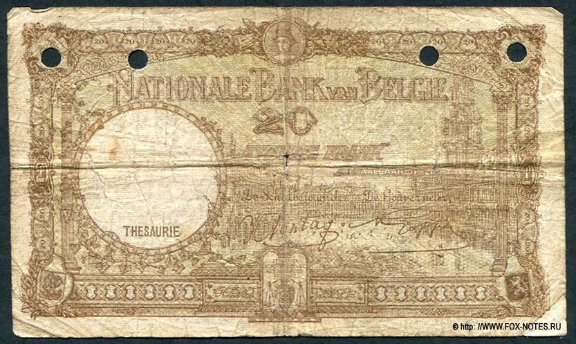Billet Banque Nationale de Belgique 20 Francs 1941