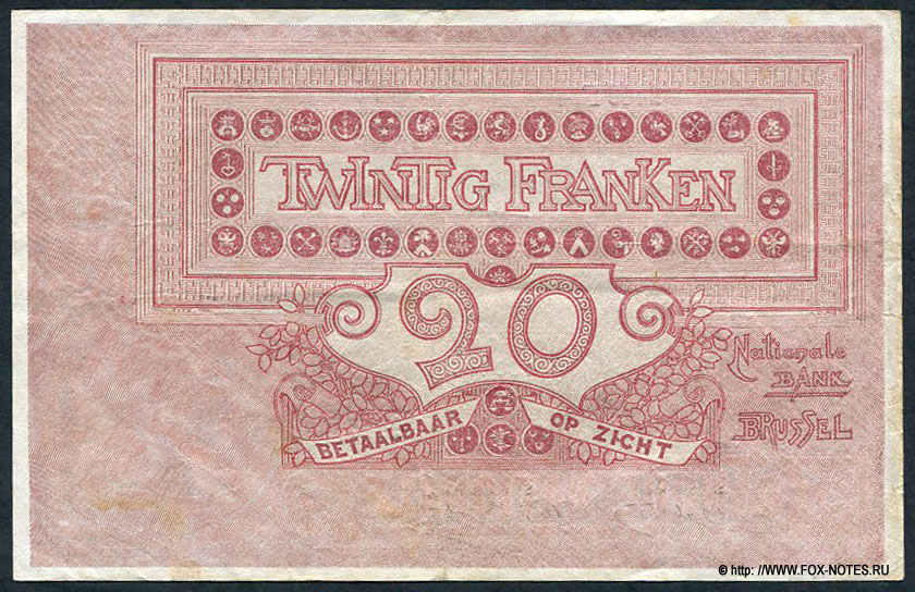 Banque Nationale de Belgique - Nationale Bank van België. 20 francs 18-JUIN-(19)14.