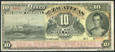 Banco de Zacatecas, Sociedad Anónima. 10 pesos
