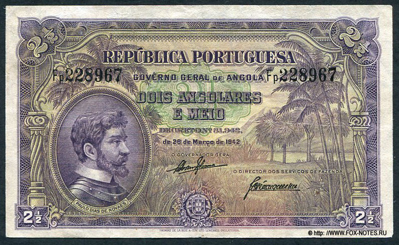 República Portuguesa Govêrno geral de Angola 2 1/2 Anolares e meio 28 de Março de 1942.
