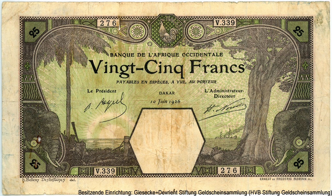 Banque de l'Afrique Occidentale. Французская Западная Африка. Dakar. 25 франков 1926