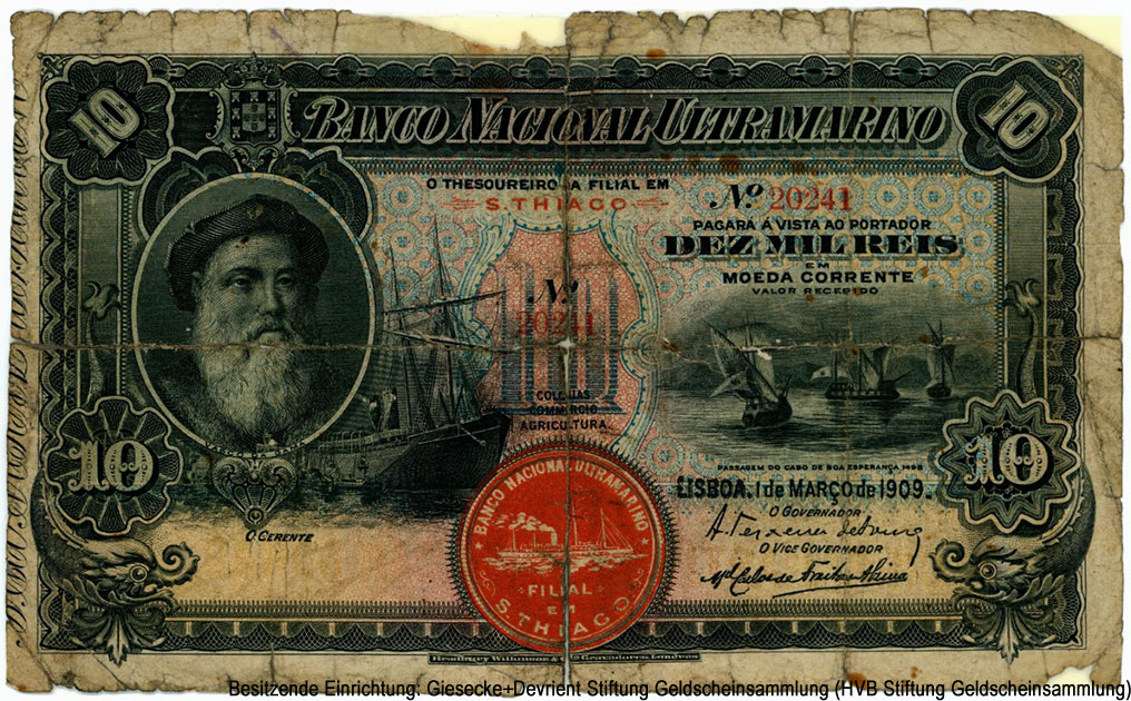 Кабо-Верде 10 мильрейсов — 1 de MARÇO de 1909.