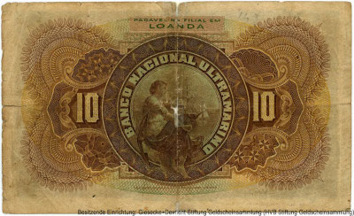 Banco Nacional Ultramarino - LOANDA. 10 mil reis 1 de MARÇO de 1909. 