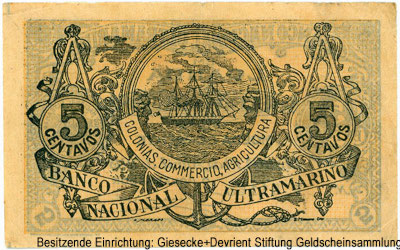 Banco Nacional Ultramarino em Loanda 5 centavos. LISBOA, 19 de Abril de 1918.