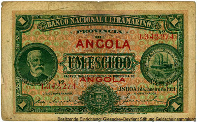Banco Nacional Ultramarino - PROVINCIA DE ANCOLA. 1 escudo 1 de Janeiro de 1921. 