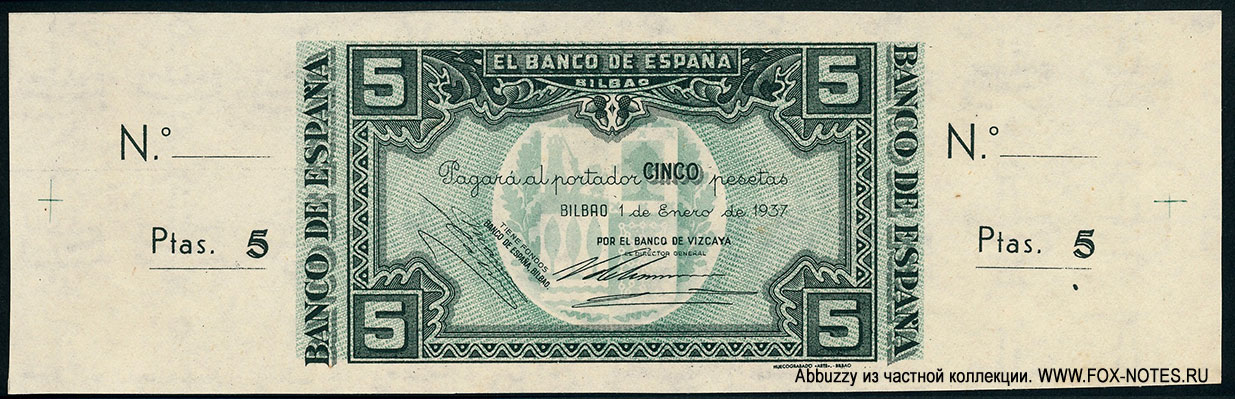 Banco de Espana, Bilbao 5 pesetas 1937