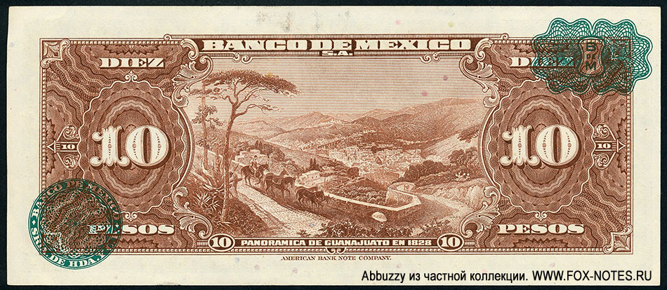 Banco de México 10 Pesos 19 DE JUNIO DE 1957. SERIE FX.