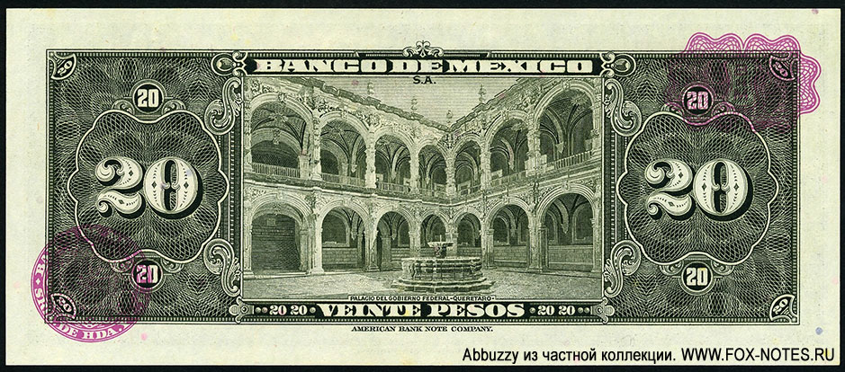 Banco de México. Billete Banco de México 20 pesos 1965.