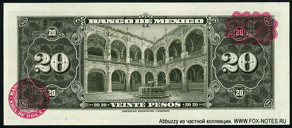 Banco de México. Billete Banco de México 20 pesos 1967.