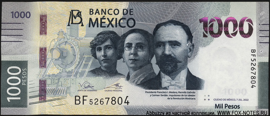 Мексиканские Соединённые Штаты. Banco de México. 1000 песо — 7 JUL. 2022. SERIE BF.