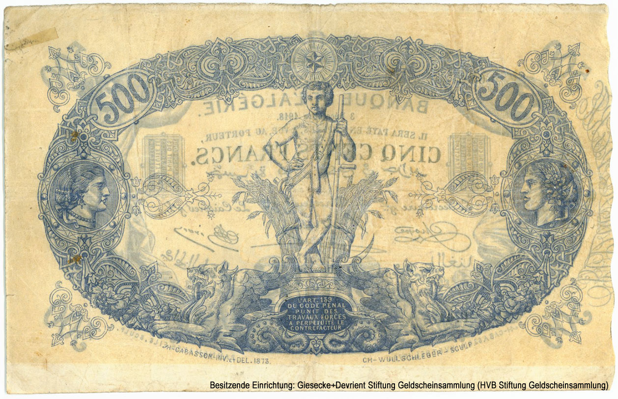 Французский Алжир 500 франков 1918 год