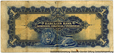Barclays Bank (Dominion, Colonial and Overseas). Salisbury Branch. 1 pound 1ST SEPTEMBER 1926.