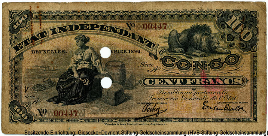 État indépendant du Congo 100 francs 1896