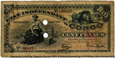 État indépendant du Congo 100 francs 1896