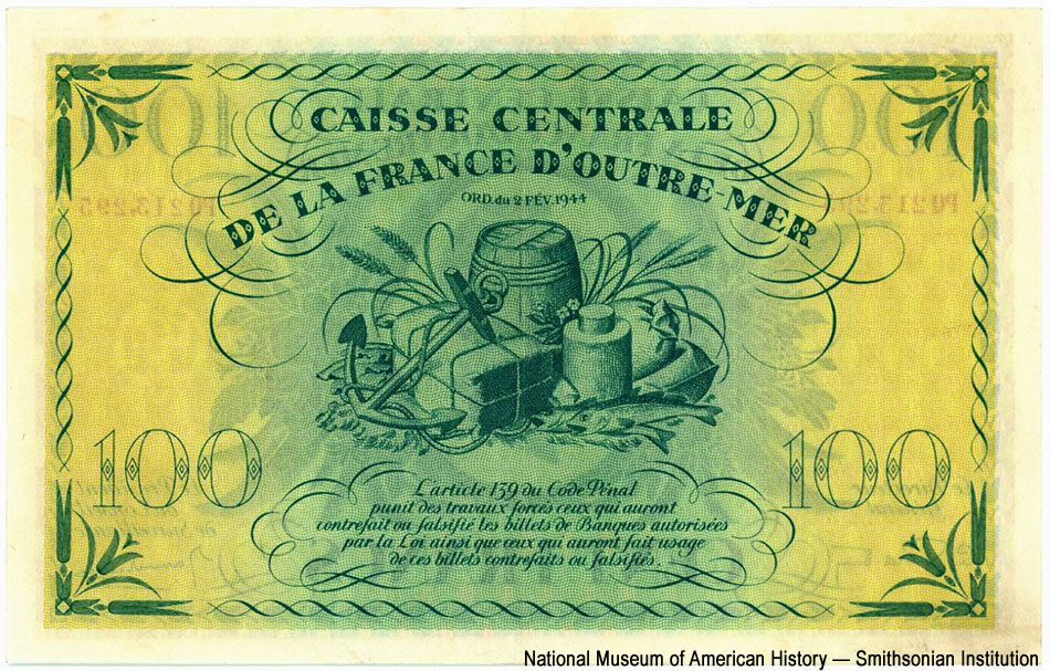 CAISSE CENTRALE DE LA FRANCE D'OUTRE-MER 100 francs 2 Fev. 1944.